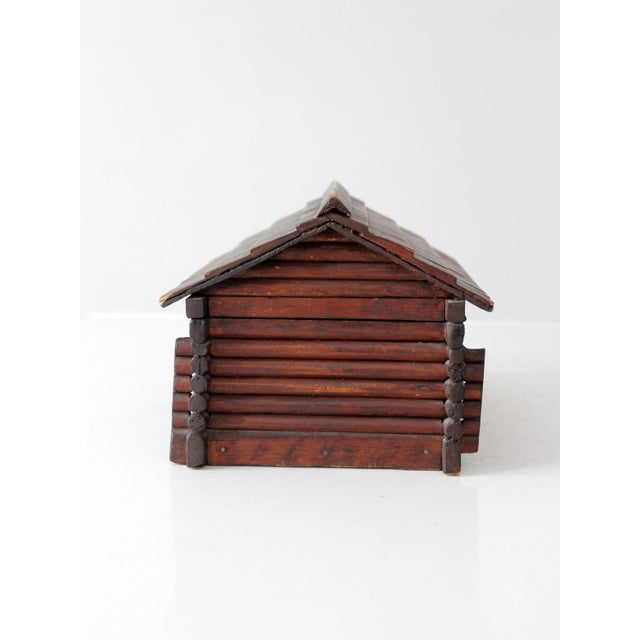 Antique Folk Art Log Cabin Sewing Box For Sale - Image 4 of 17