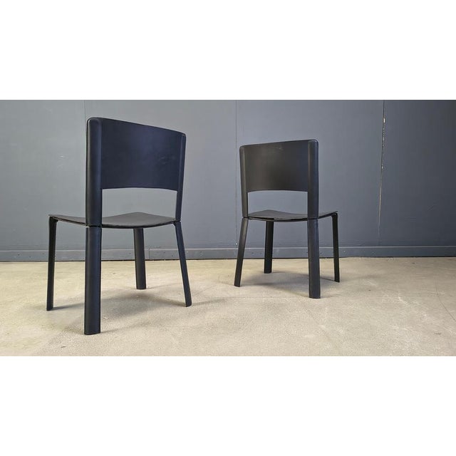 Vintage Black Leather Dining Chairs, Italy, 1980s, Set of 4 For Sale - Image 3 of 17