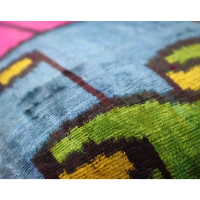Modern Handmade Multi Color Silk Velvet Throw Pillow & Down Insert For Sale - Image 3 of 12