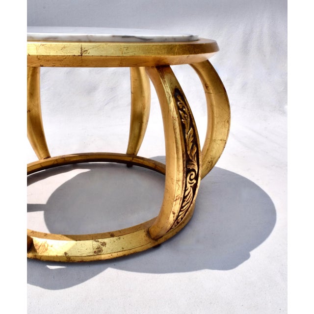 Wood 1970s Gold Giltwood Open Marble Top End Tables, Italy For Sale - Image 7 of 8