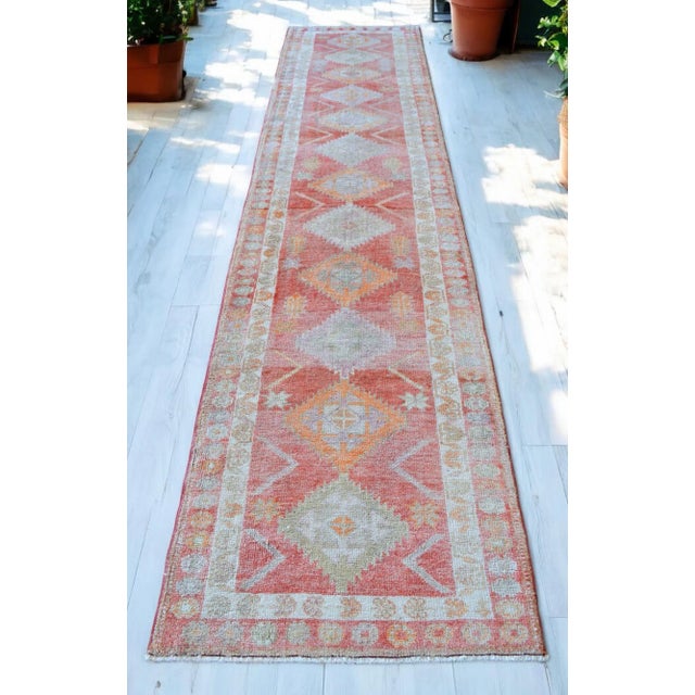 Tribal Turkish Hand-Knotted Runner Rug Hallway Decor For Sale - Image 3 of 12