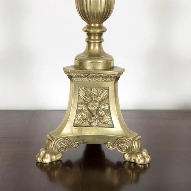 French Large Pair of 19th Century French Solid Brass Altar Prickets or Candlesticks For Sale - Image 3 of 13