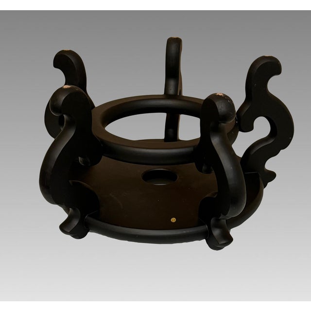 1970s Extra Large Chinese Dark Ebony / Black Matte Carved Wooden Display Stand Pedestal 11.75”/17” For Sale - Image 5 of 6