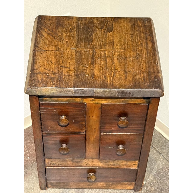 Vintage Primitive Wood Apothecary-Style Five-Drawer Cabinet For Sale - Image 4 of 14