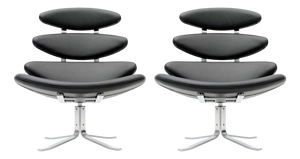 EJ5 Corona Lounge Chairs in Steel and Black Leather by Poul M. Volther for Erik Jørgensen, 1960s, Set of 2