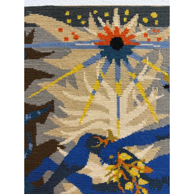 A lovely colorful tapestry titled on the back “La Barque De L’Ondine” which roughly translates to the boat of Ondine, the...