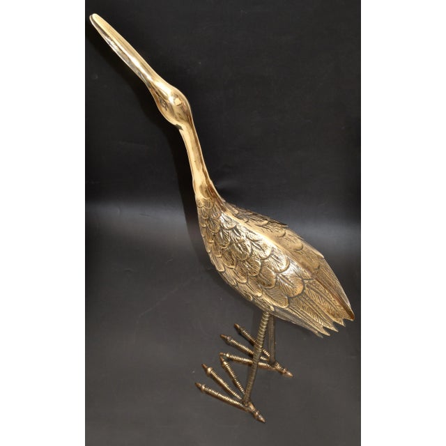 Bronze Crane Life-Size Animal Sculpture Handcrafted Mid-Century Modern 1970 For Sale - Image 4 of 13