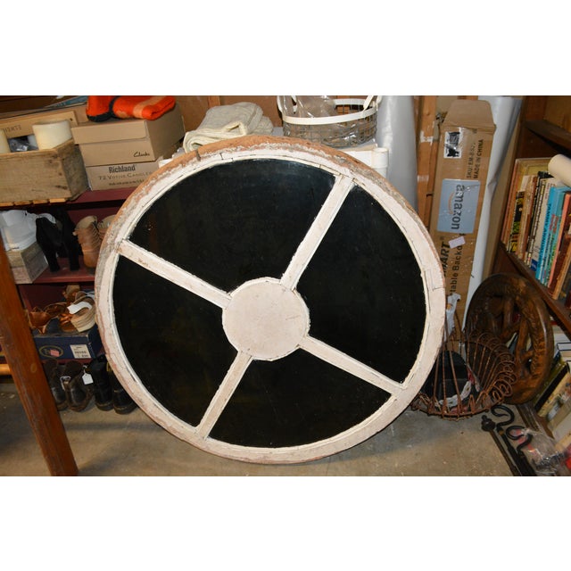 Vintage European Wooden Round Tinted Glass Rose Window With Iron Scrolled Inserts For Sale - Image 11 of 18