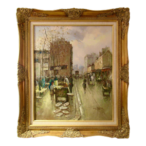 Johnny Gaston Market In Paris In 1900 C.1990 Painting