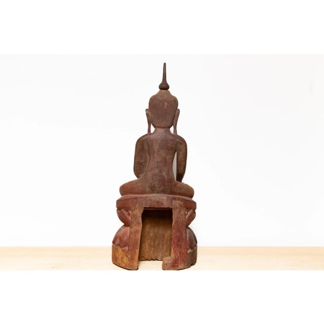 Wood Beautiful Antique Carved Wood Painted Buddha For Sale - Image 7 of 8