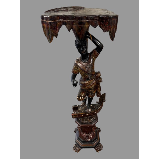 Antique 44" Blackamoor Figural Hand Carved Venetian Painted Table Pedestal Stand For Sale - Image 10 of 11