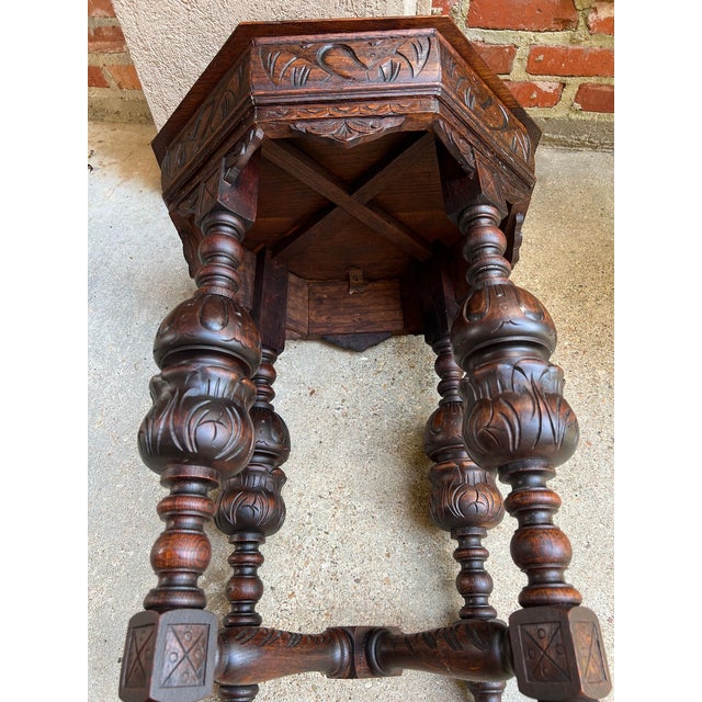 Petite Antique French Octagon Center Side Table Renaissance Carved Oak C1890 For Sale - Image 12 of 12