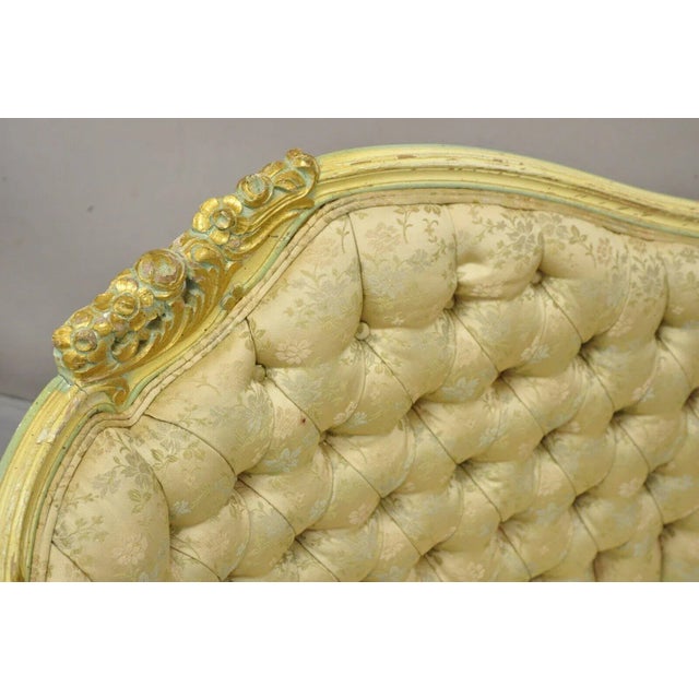 French Vintage French Louis XV Rococo Style Yellow & Green Settee Loveseat Sofa For Sale - Image 3 of 12