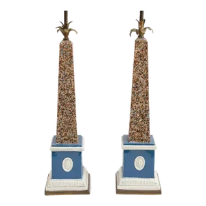 George III 18th Century Ralph Wood Pearlware Faux Porphyry or Granite Obelisks Mounted as Lamps - A Pair