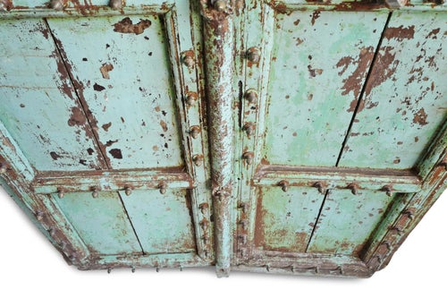 Antique Indian Turquoise Wood Doors Sculptural Wall Objects