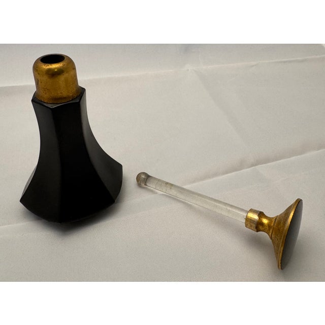 Art Deco 1930s Black and Gold Glass Perfume Bottle For Sale - Image 3 of 7