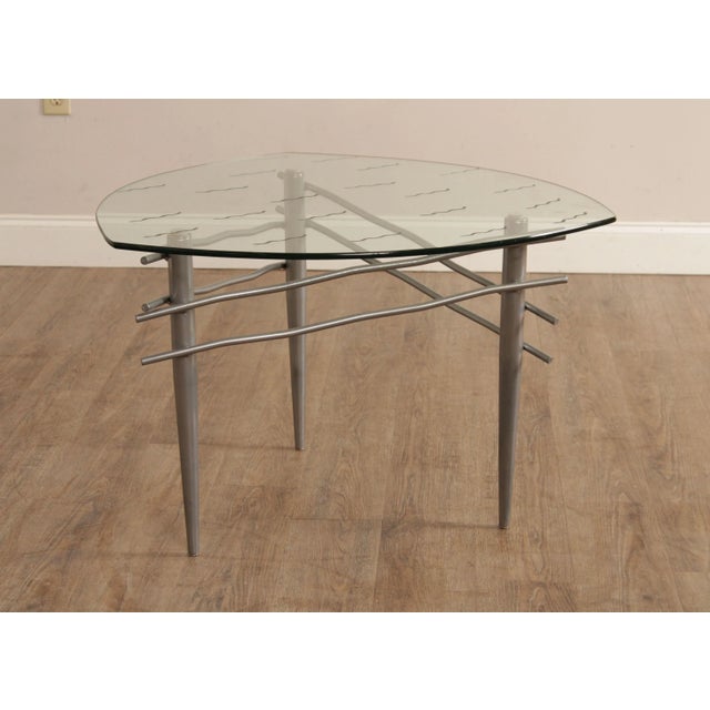Modern Triangular Glass Top Brushed Steel Table For Sale - Image 11 of 13