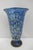 Donald Carlson Iridescent Blue Splatter Studio Art Glass Trumpet Vase For Sale - Image 4 of 11