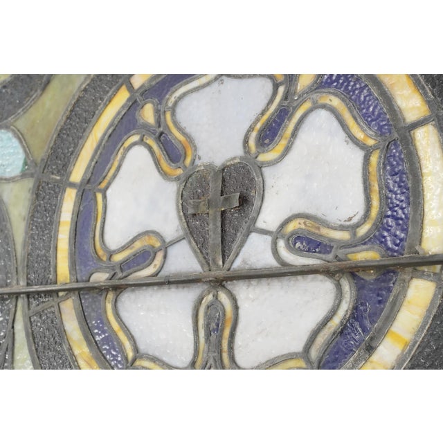 1900s Rectangular Leaded Stained Glass Church Window For Sale - Image 9 of 12