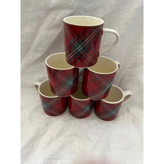 Farmhouse Williams-Sonoma Red Tartan Holiday Mugs-Set of 6 For Sale - Image 3 of 5