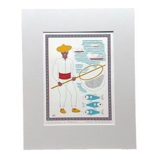 Carlos Mérida Silkscreen Print, "Pescadores... Michoacan" in 16" x 20" Mat, 1945 For Sale