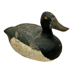 Very Nice Large Size Antique American Hand Carved & Painted Wood Duck Hunters Working Decoy With Glass Eyes
