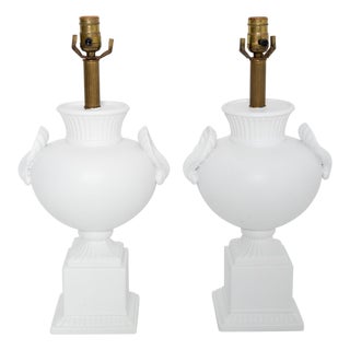 1950s White Plaster Table Lamps in the Style of Dorothy Draper For Sale