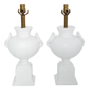 1950s White Plaster Table Lamps in the Style of Dorothy Draper