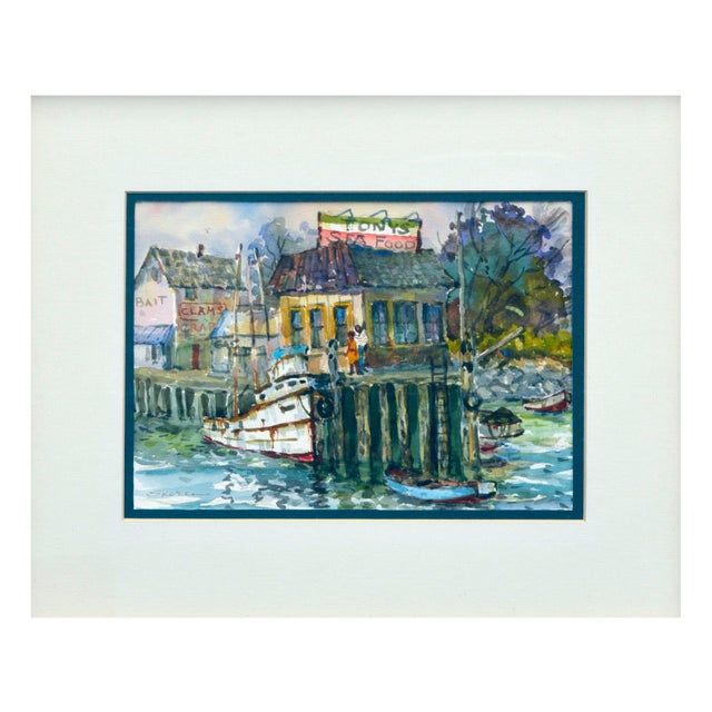 1980s 1980s "Monterey Wharf" Watercolor Painting, Framed For Sale - Image 5 of 5