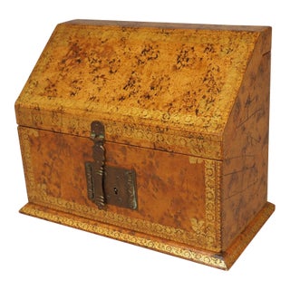 Early 1900s French Embossed Leather Letter Box For Sale