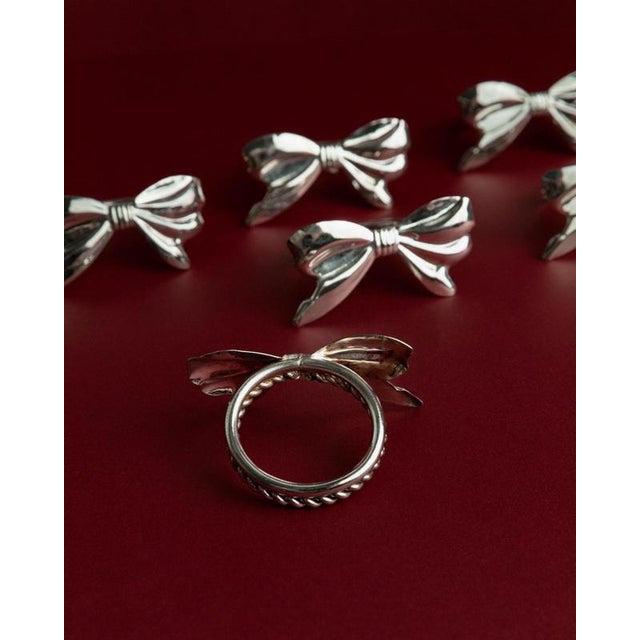 Vintage Silver-Plated Ribbon Napkin Rings, 1970s, Set of 6 For Sale - Image 5 of 11