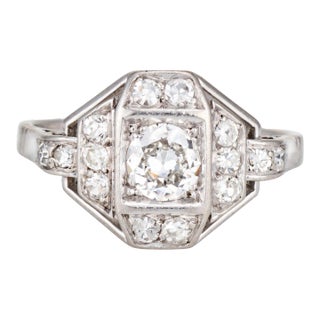 French Art Deco Diamond Ring Engagement Platinum Sz 6 Vintage Bridal Jewelry For Sale