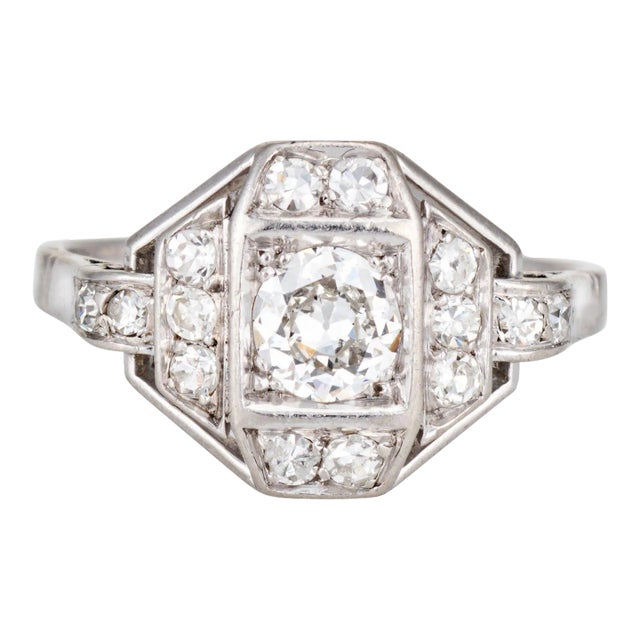 French Art Deco Diamond Ring Engagement Platinum Sz 6 Vintage Bridal Jewelry For Sale