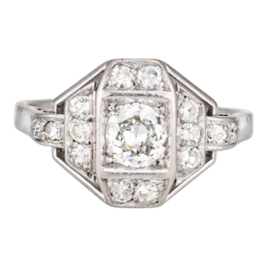 French Art Deco Diamond Ring Engagement Platinum Sz 6 Vintage Bridal Jewelry