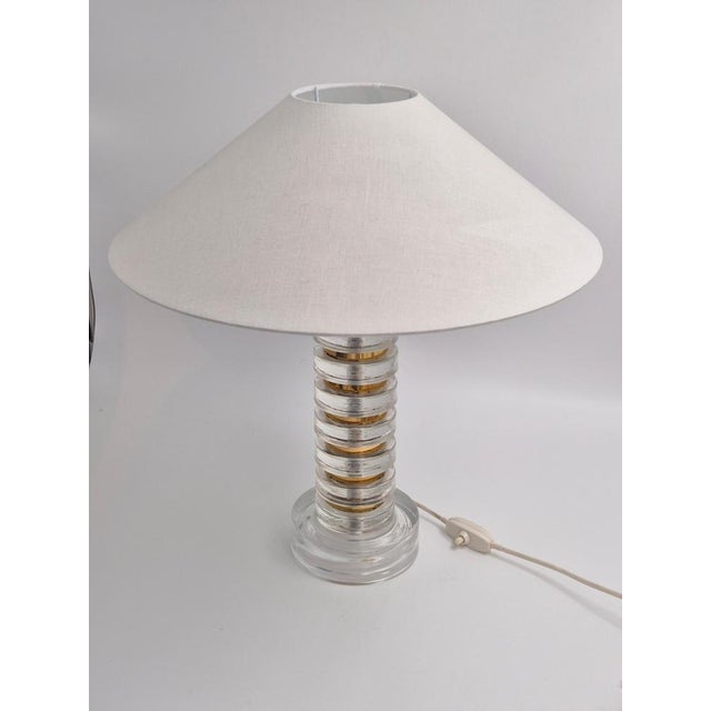 Mid-Century Modern Scandinavian Table Lamp with Orrefors Glass and Brass from Carl Fagerlund, 1960s For Sale - Image 3 of 10