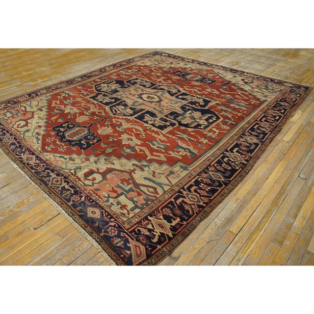 Antique Serapi Persian Red 1880s Square Rug, Country of Origin: Iran Persia, Circa Date: 1880s. This exceptional square...