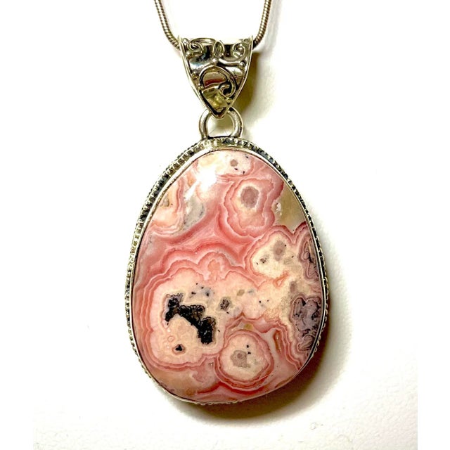 Metal Ankara Pink Pseudomorph Agate Necklace Encased in Sterling Silver For Sale - Image 7 of 7
