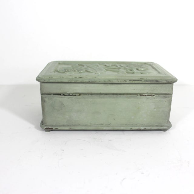 Vintage Folk Art Handmade Carved and Painted Wood Trinket Box Green For Sale - Image 6 of 12