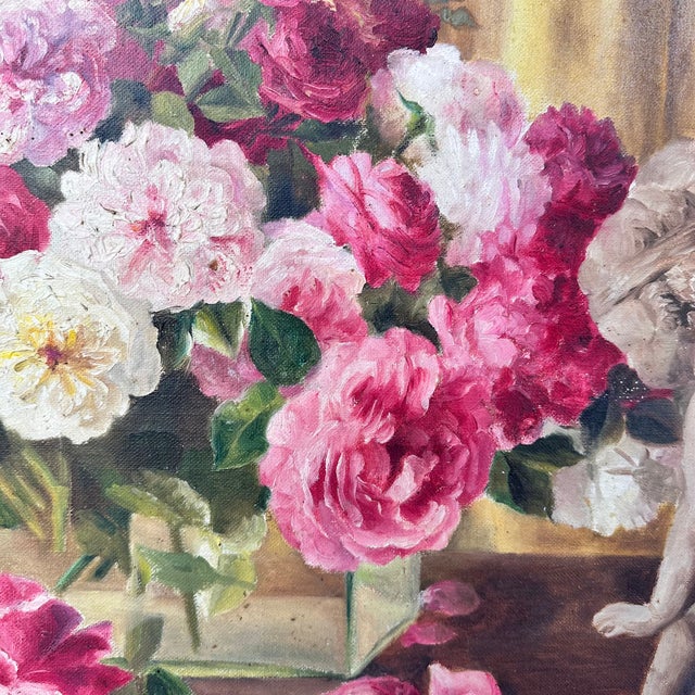 Solange Devienne, Still Life with Roses and Vase, 20th Century, Oil Painting on Canvas, Framed For Sale - Image 10 of 18