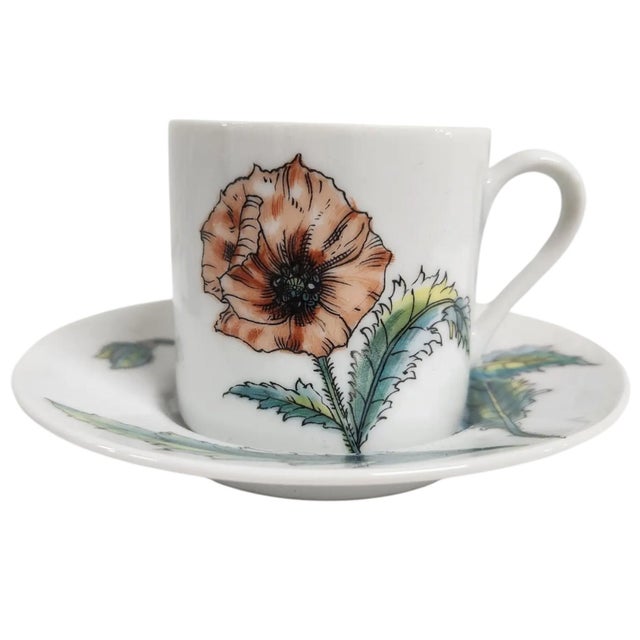 English Taste Setter Collection Botanical Poppy Demitasse Cups & Saucers — Set of 4, Garden-Inspired Floral Porcelain For Sale - Image 3 of 9