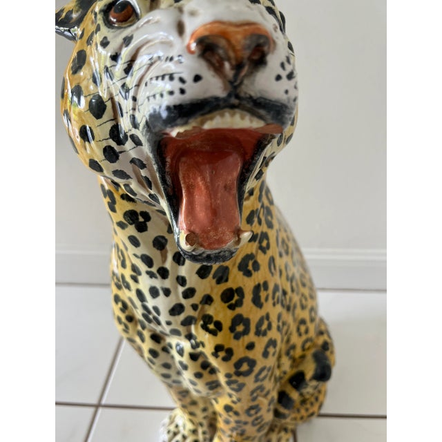 Yellow Italian Glazed Terracotta Leopard Figure, 1960s For Sale - Image 8 of 13