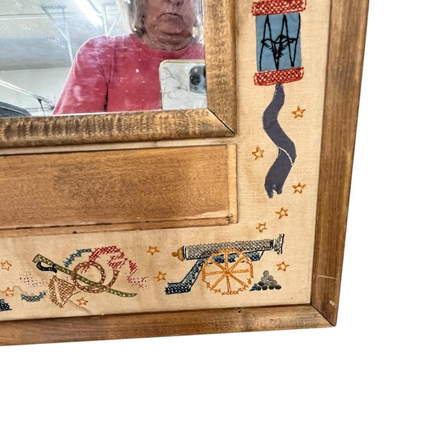 Mid Century Americana Cross Stitch and Applique Border Mirror For Sale - Image 4 of 12