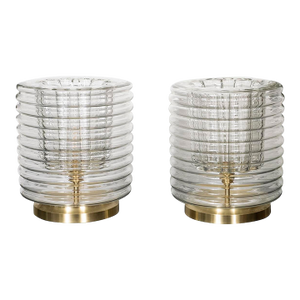 Pair of Ribbed Glass Table Lamps in the Manner of Zuccheri