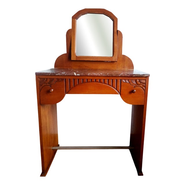 Art Deco Dressing Table in Wood and Marble, 1940s For Sale