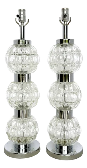 1960s Italian MOD/ Space Age Murano Glass Sphere Column Lamps - a Pair