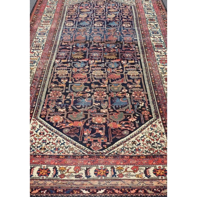 Antique Persian Hamadan Rug With Deep Indigo Field With Tribal Motifs 6'10 X 12'5 For Sale - Image 4 of 14