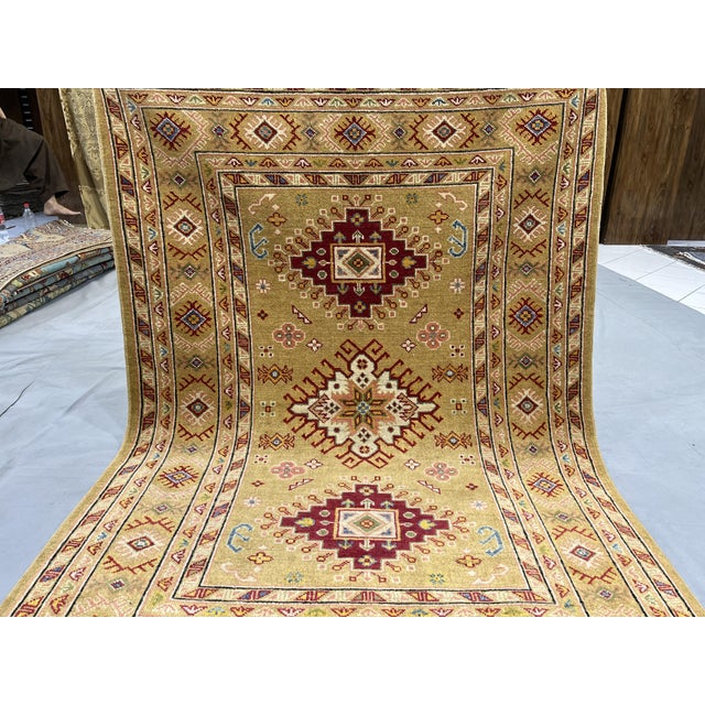 2000 - 2009 Golden Beige Kazak Tribal Wool Rug With Three Medallions, 4'2" X 5'9" For Sale - Image 5 of 14