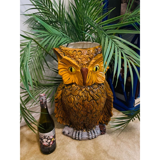 Goldenrod 1970s Vintage Ceramic Owl Umbrella Stand For Sale - Image 8 of 10