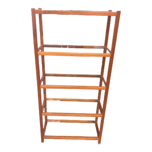 1970’s Teak Wood Danish Bookcase / Etagere With Clear Glass Shelves.
