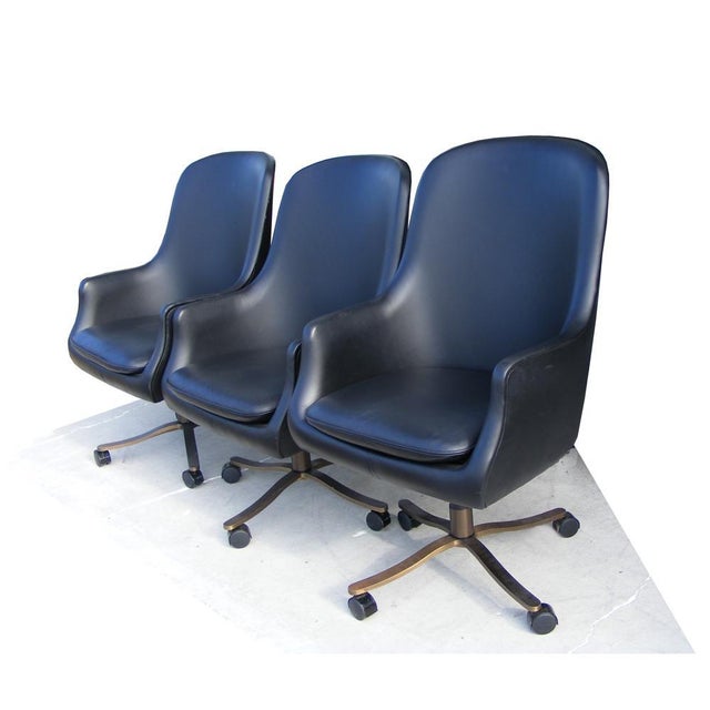 1970s 1 Vintage Midcentury Zographos Alpha Chair Black Leather Bronze Base For Sale - Image 5 of 6